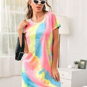 Tie Dye Short Sleeve Tee Dress (Swimsuit Cover up)